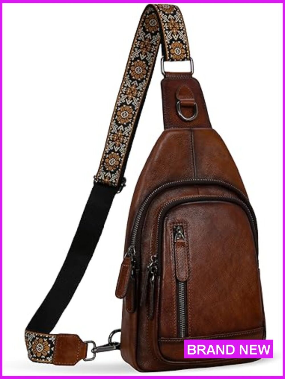 Genuine Leather Sling Bag Crossbody Fanny Pack Multi-Pocket Travel Chest Bag